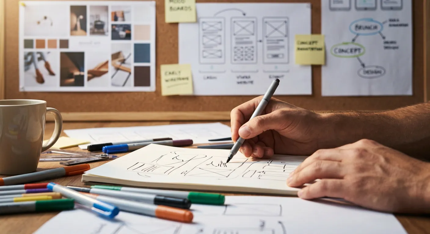 Concept sketches and early design drawings for hardware product development